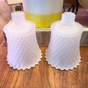 Set of 2 HOMCO Home Interiors Diamondlite White frosted votive candle holders.